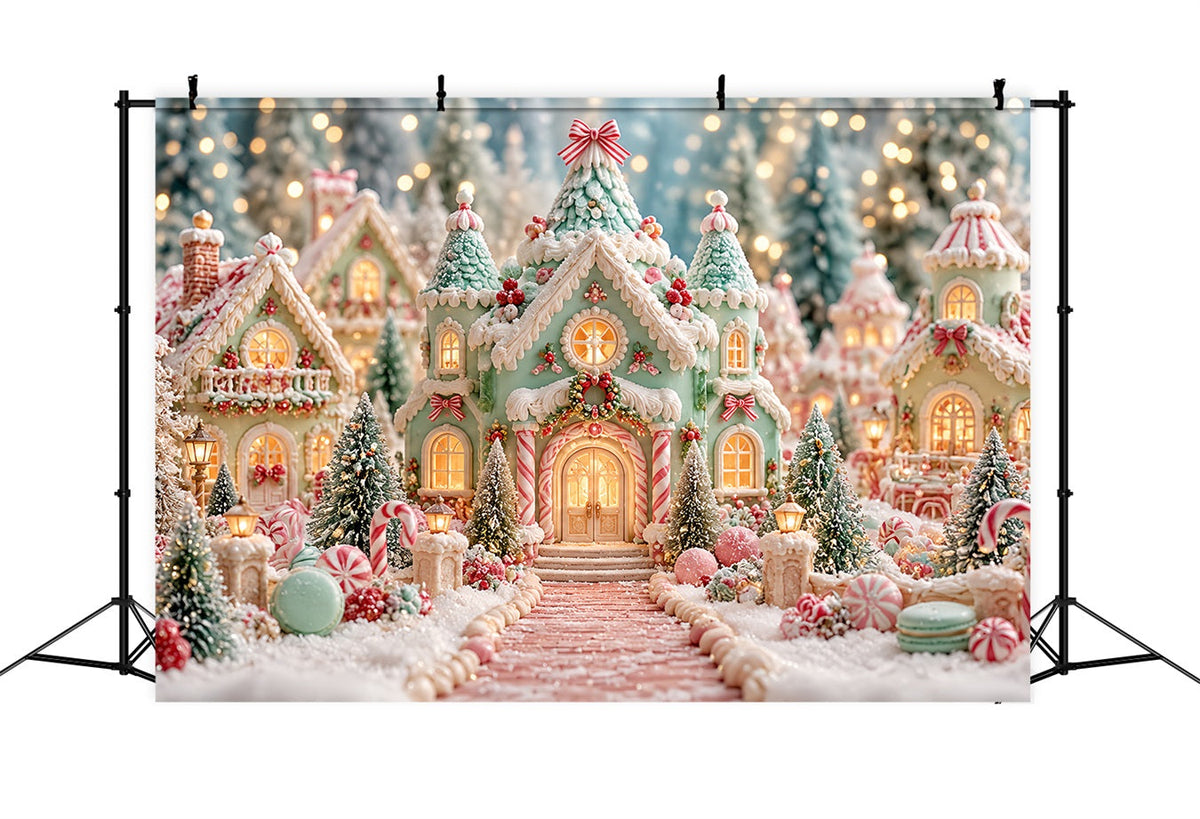 Gingerbread House Photo Backdrop Pastel Candyland Village Christmas Party Backdrop Ideas UK HQ610-188