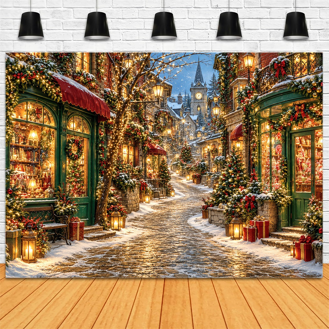 Christmas Village Backdrops Snowy Lantern Street Shop Backdrops for Christmas Photos UK HQ610-189