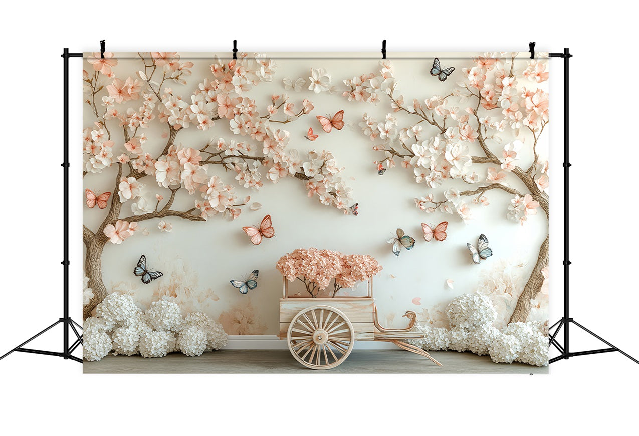 Spring Photography Backdrops Cherry Blossom Butterfly Backdrop UK LXX1-1