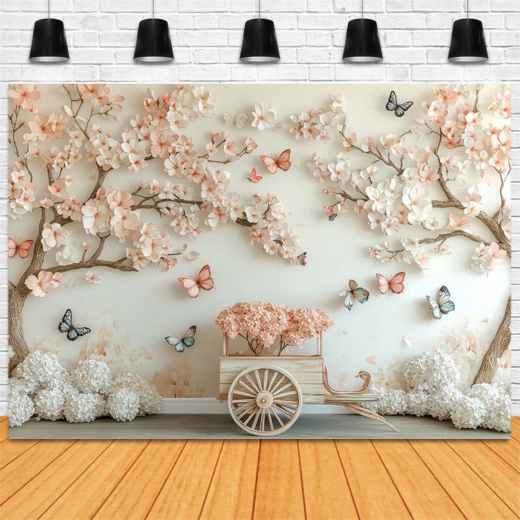 Spring Photography Backdrops Cherry Blossom Butterfly Backdrop UK LXX1-1