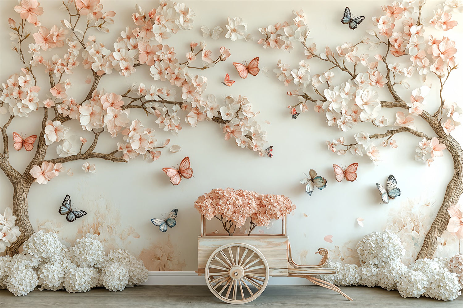 Spring Photography Backdrops Cherry Blossom Butterfly Backdrop UK LXX1-1