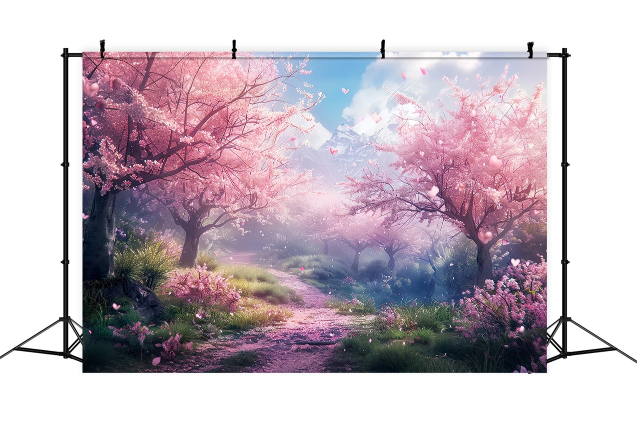 Spring Photography Backdrops Cherry Blossom Mountain Backdrop UK LXX1-100