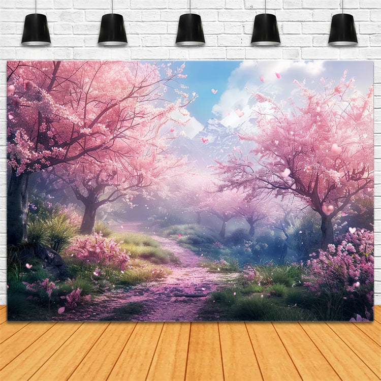 Spring Photography Backdrops Cherry Blossom Mountain Backdrop UK LXX1-100