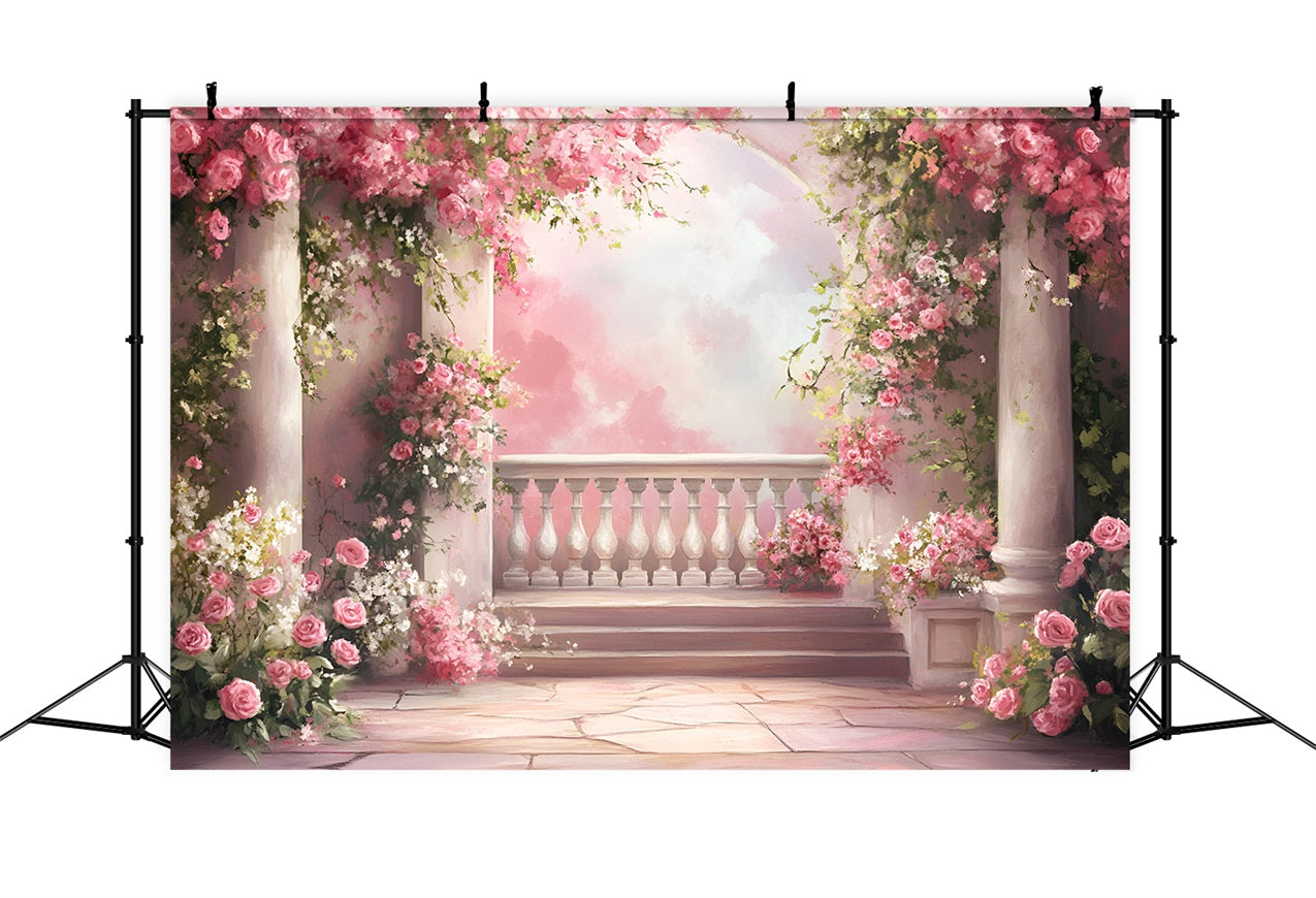 Spring Backdrops Dreamy Balcony Cascading Pink Roses Backdrop UK LXX1-103