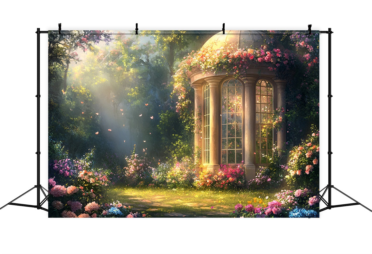 Spring Photography Backdrop Sunlit Rose Garden Pavilion Backdrop UK LXX1-108