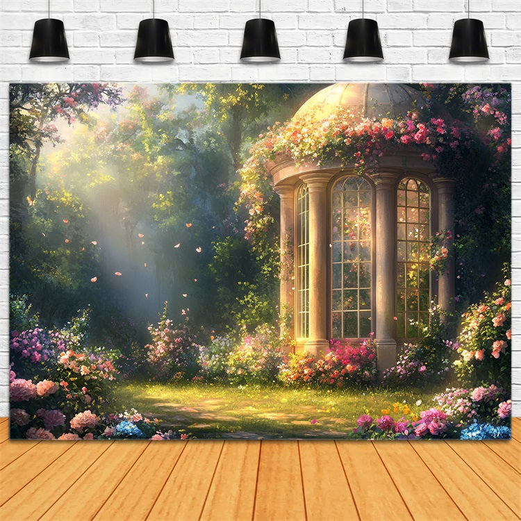 Spring Photography Backdrop Sunlit Rose Garden Pavilion Backdrop UK LXX1-108