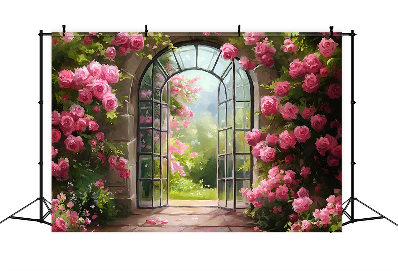 Spring Picture Backdrop Garden Archway Pink Roses Backdrop UK LXX1-114