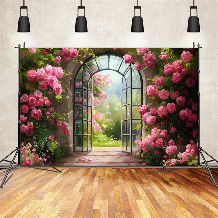 Spring Picture Backdrop Garden Archway Pink Roses Backdrop UK LXX1-114