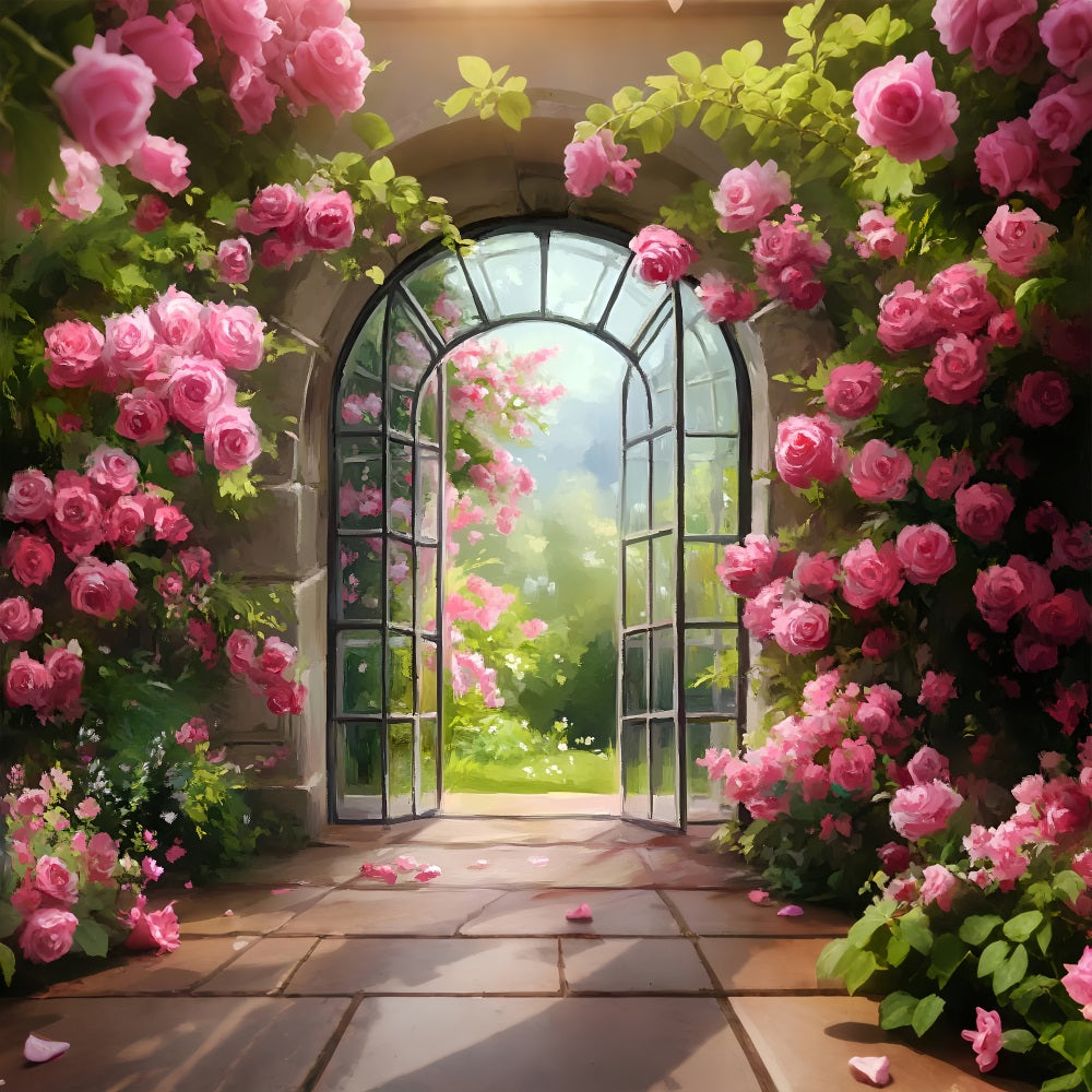 Spring Picture Backdrop Garden Archway Pink Roses Backdrop UK LXX1-114