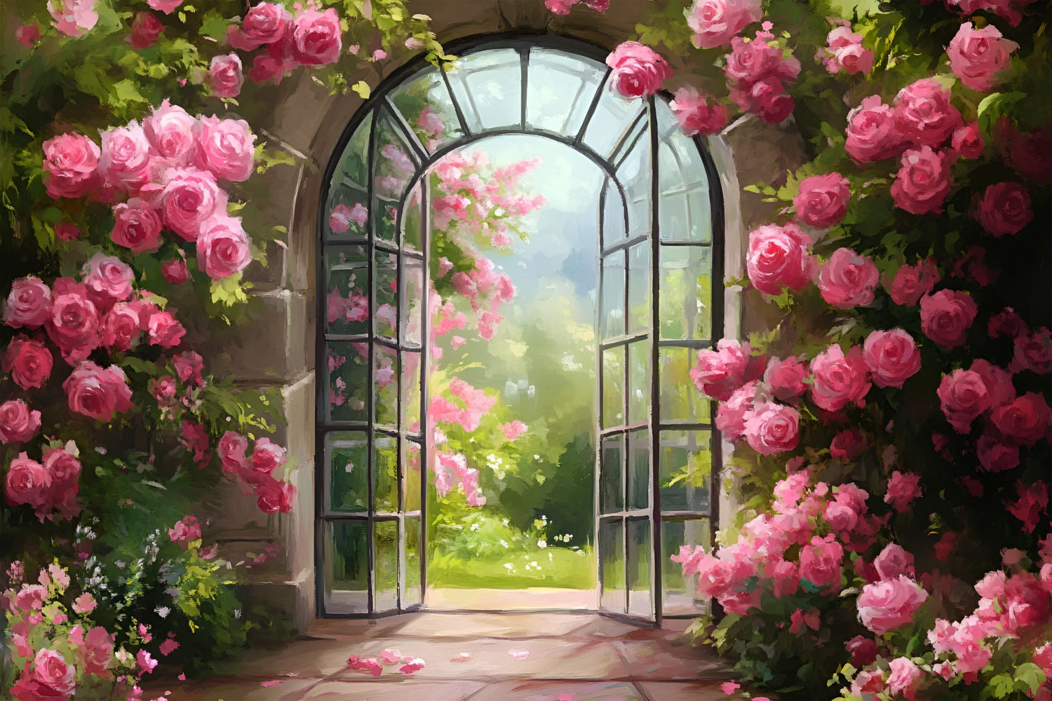 Spring Picture Backdrop Garden Archway Pink Roses Backdrop UK LXX1-114