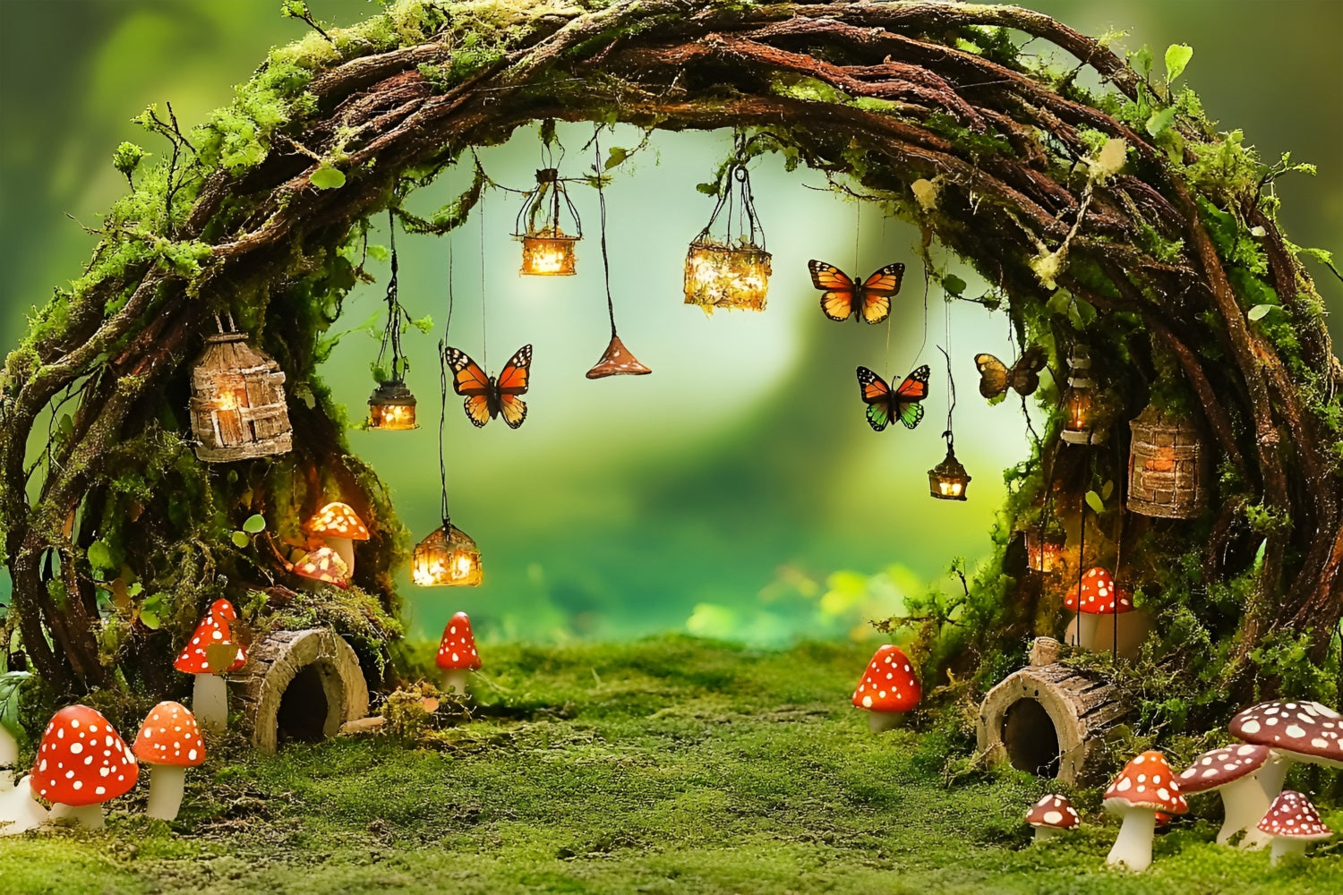 Spring Picture Backdrops Fairy Woodland Scene Mushrooms Backdrop UK LXX1-116