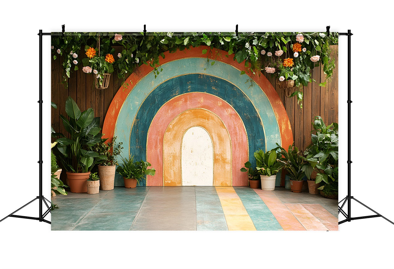 Spring Backdrop Images Rainbow Indoor Garden Photography Backdrop UK LXX1-117