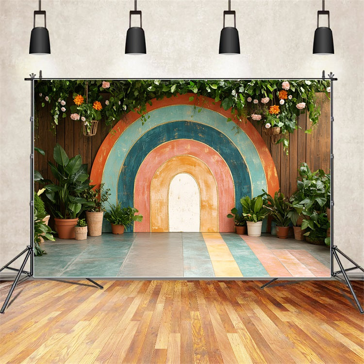 Spring Backdrop Images Rainbow Indoor Garden Photography Backdrop UK LXX1-117