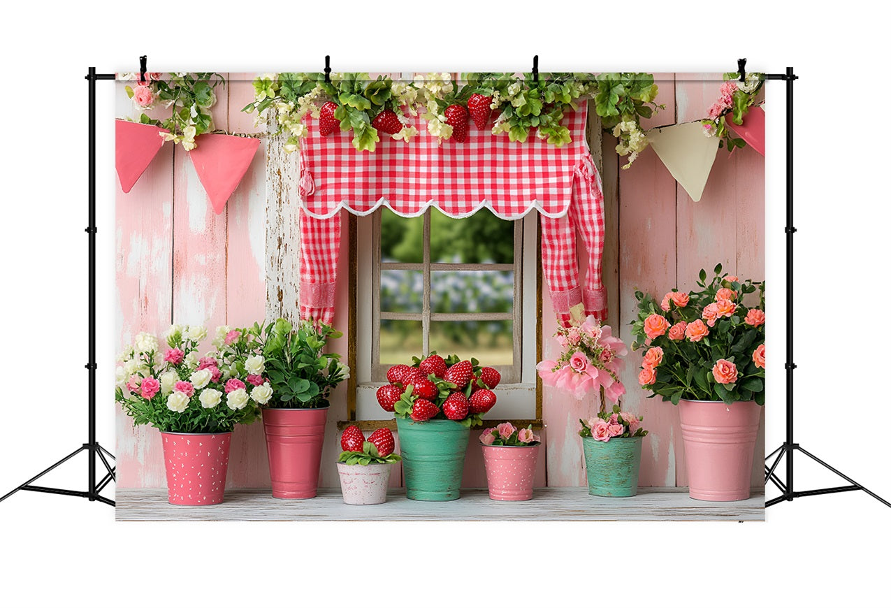 Spring Backdrop Photography Strawberry Floral Cottage Backdrop UK LXX1-119