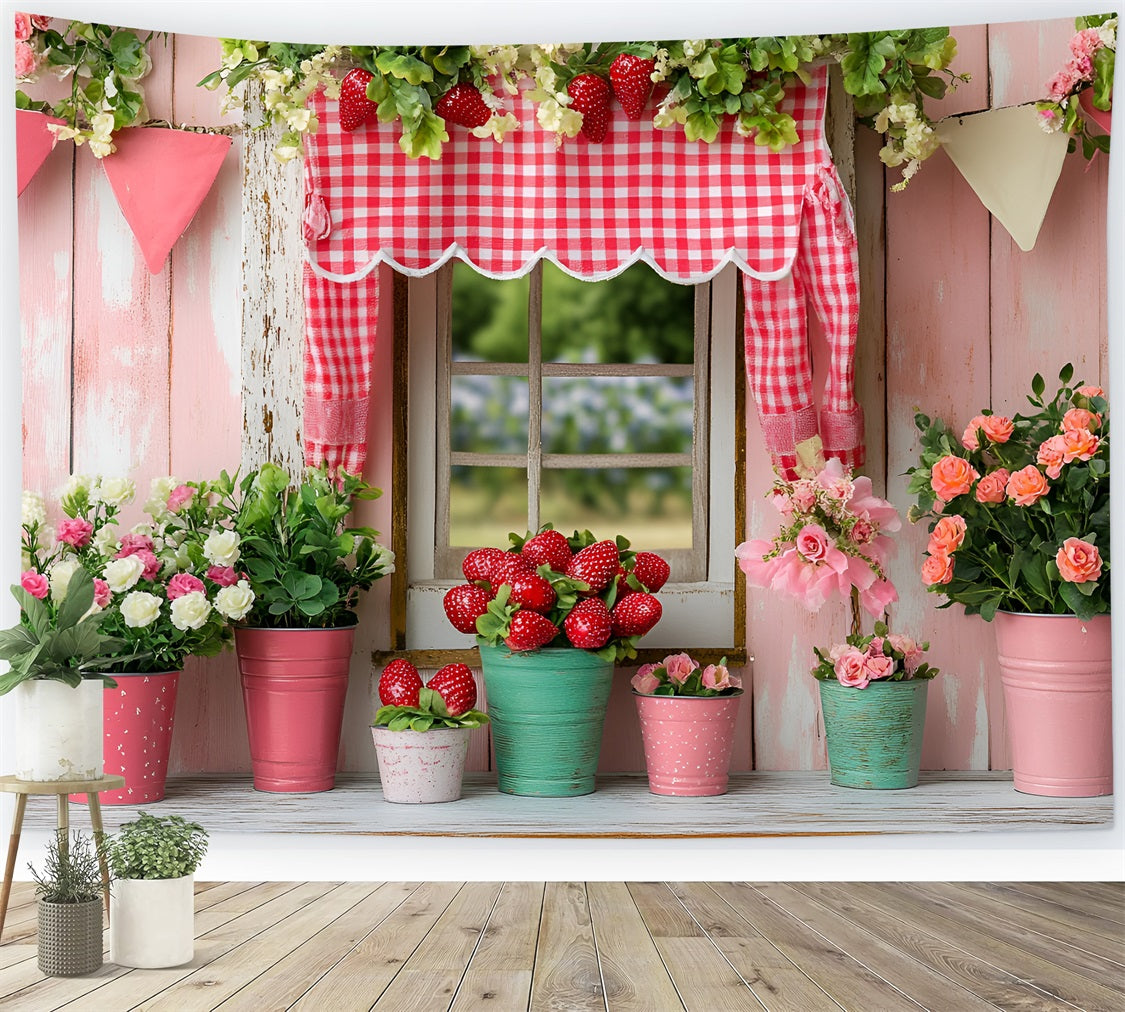 Spring Backdrop Photography Strawberry Floral Cottage Backdrop UK LXX1-119