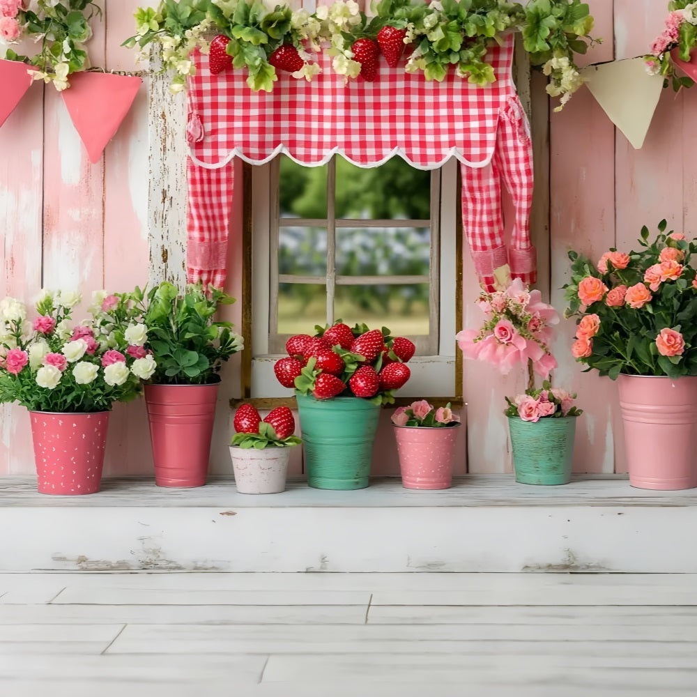 Spring Backdrop Photography Strawberry Floral Cottage Backdrop UK LXX1-119