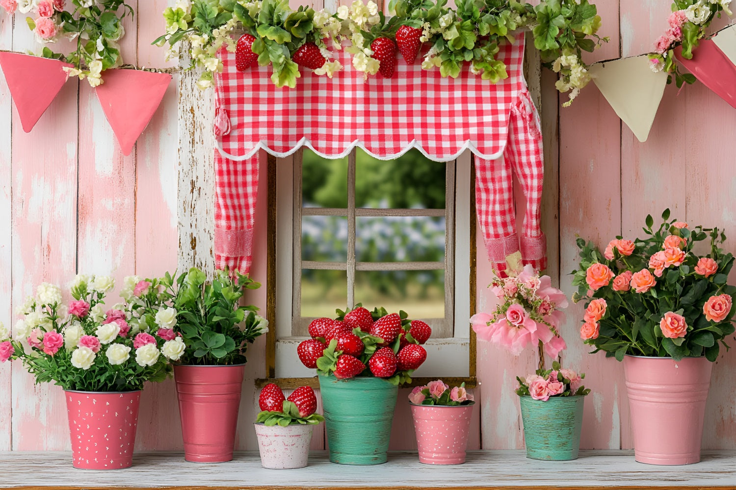 Spring Backdrop Photography Strawberry Floral Cottage Backdrop UK LXX1-119