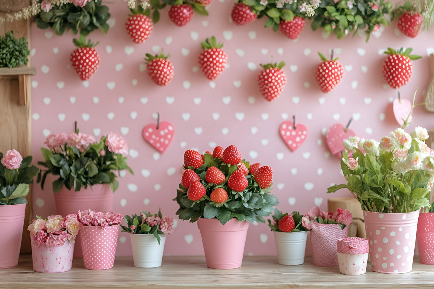 Spring Backdrops Photography Heart Strawberry Wall Decor Backdrop UK LXX1-120