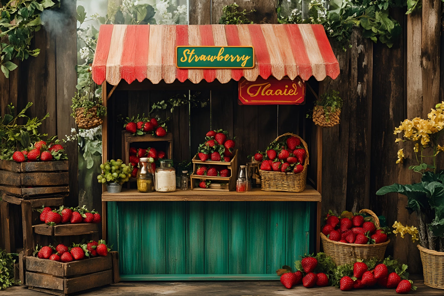 Spring Backdrops Picked Strawberries Market Scene Backdrop UK LXX1-121