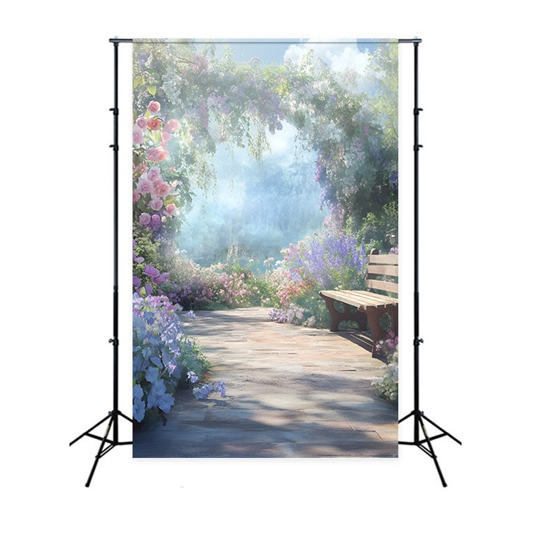 Photography Spring Backdrop Idyllic Floral Archway Bench Backdrop UK LXX1-127