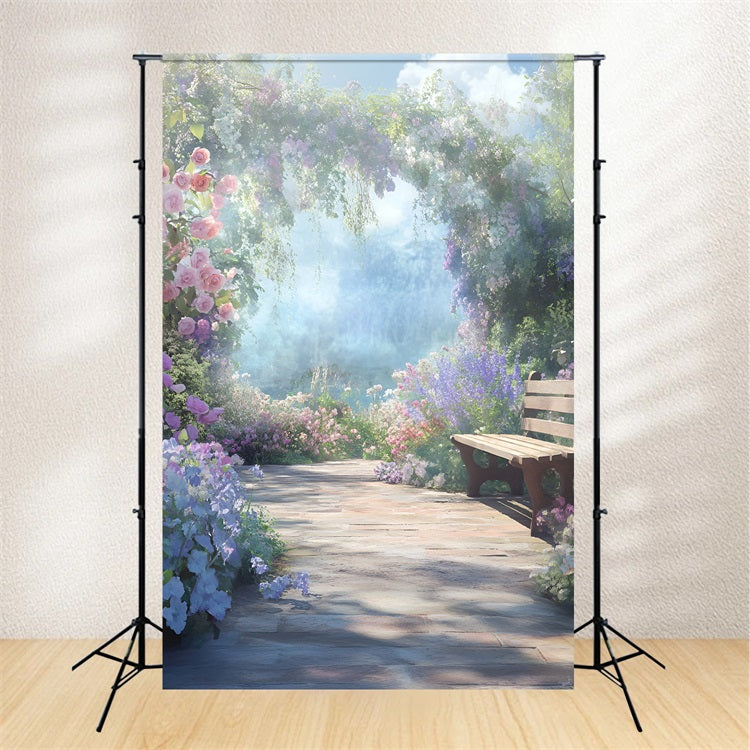 Photography Spring Backdrop Idyllic Floral Archway Bench Backdrop UK LXX1-127