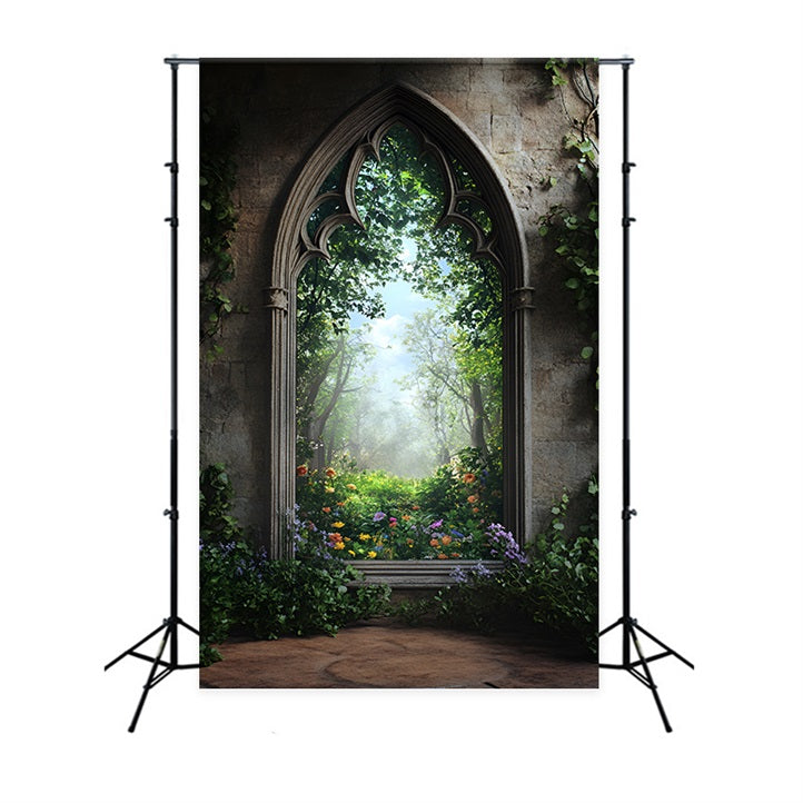 Spring Backdrop Pictures Fairytale Gothic Window Forest Backdrop UK LXX1-129