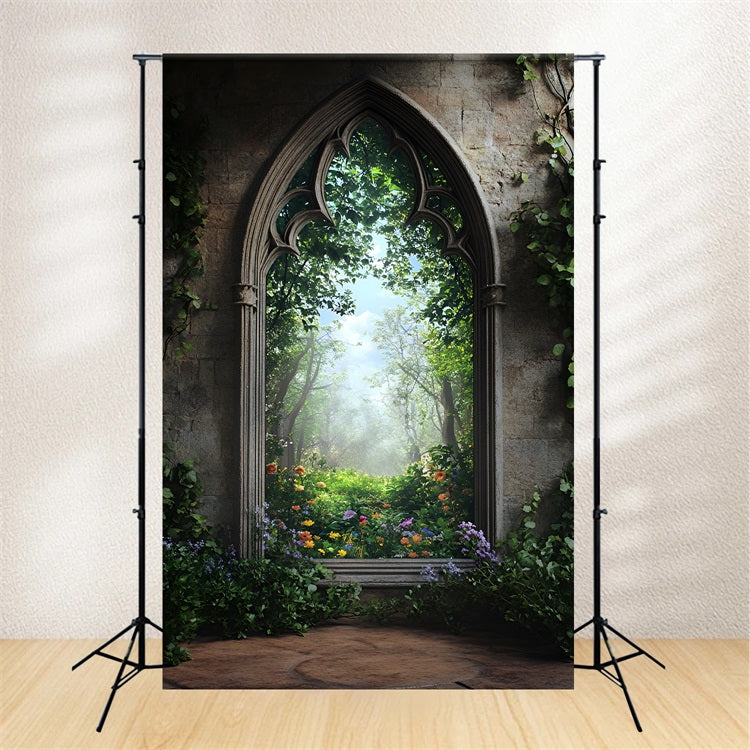 Spring Backdrop Pictures Fairytale Gothic Window Forest Backdrop UK LXX1-129