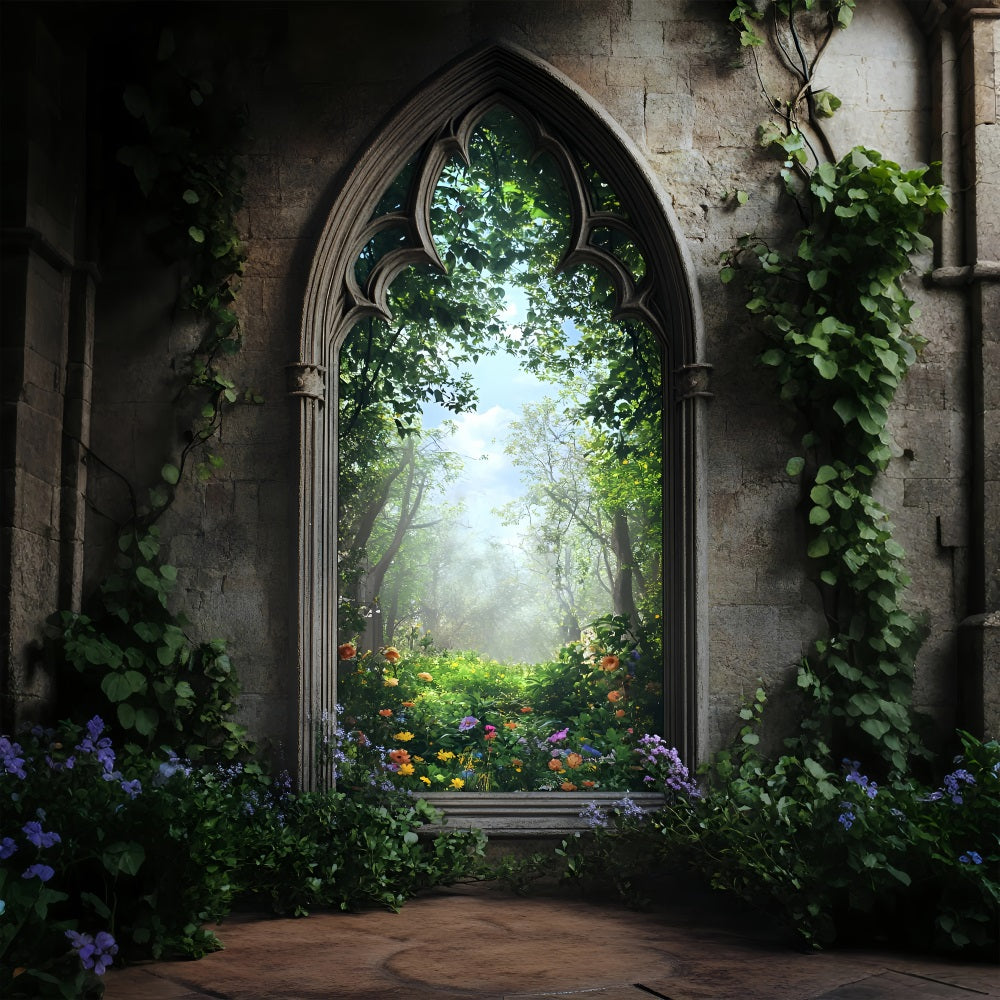 Spring Backdrop Pictures Fairytale Gothic Window Forest Backdrop UK LXX1-129