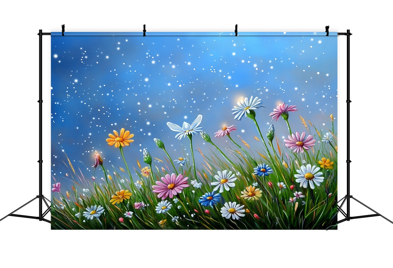 Spring Picture Backdrops Illuminated Wildflowers Starry Skies Backdrop UK LXX1-13