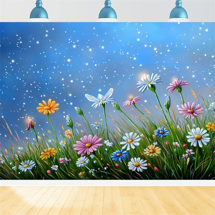 Spring Picture Backdrops Illuminated Wildflowers Starry Skies Backdrop UK LXX1-13