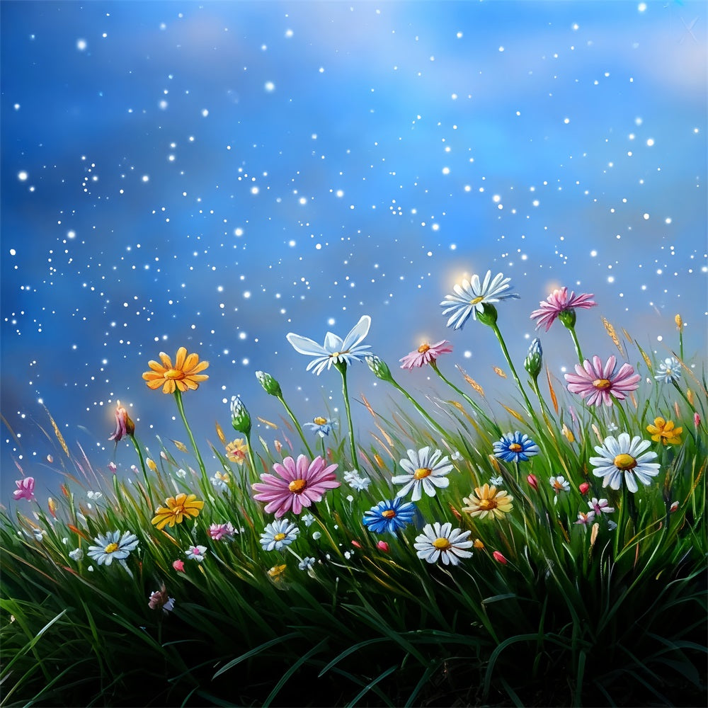 Spring Picture Backdrops Illuminated Wildflowers Starry Skies Backdrop UK LXX1-13