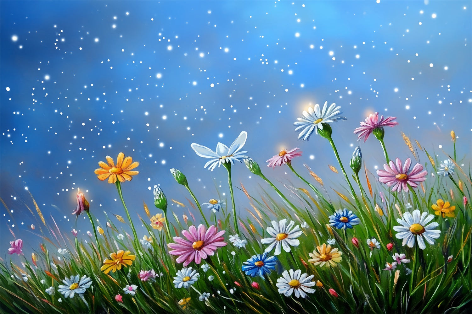 Spring Picture Backdrops Illuminated Wildflowers Starry Skies Backdrop UK LXX1-13