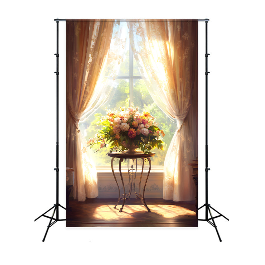 Spring Floral Backdrop Sun-Drenched Window Decor Backdrop UK LXX1-132