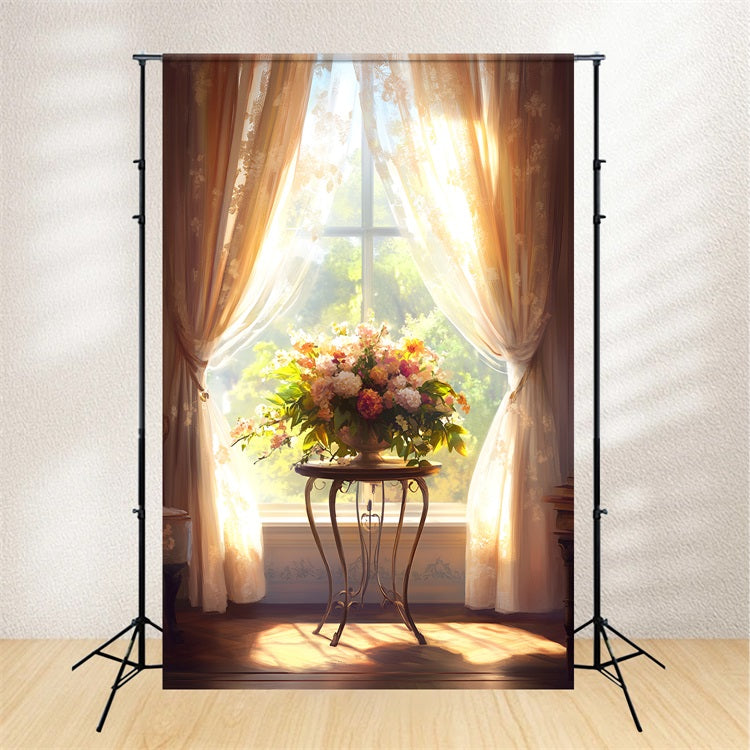 Spring Floral Backdrop Sun-Drenched Window Decor Backdrop UK LXX1-132