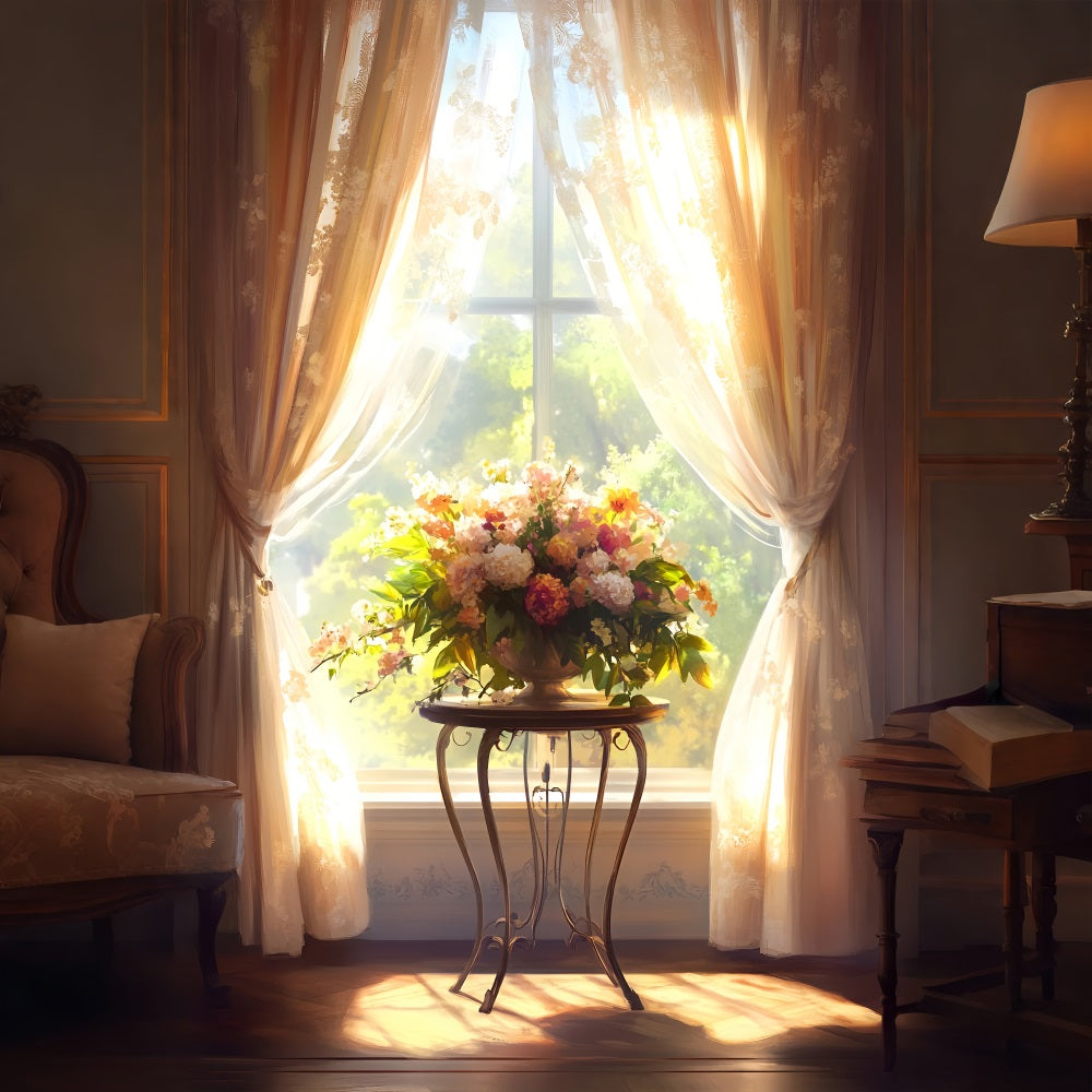 Spring Floral Backdrop Sun-Drenched Window Decor Backdrop UK LXX1-132