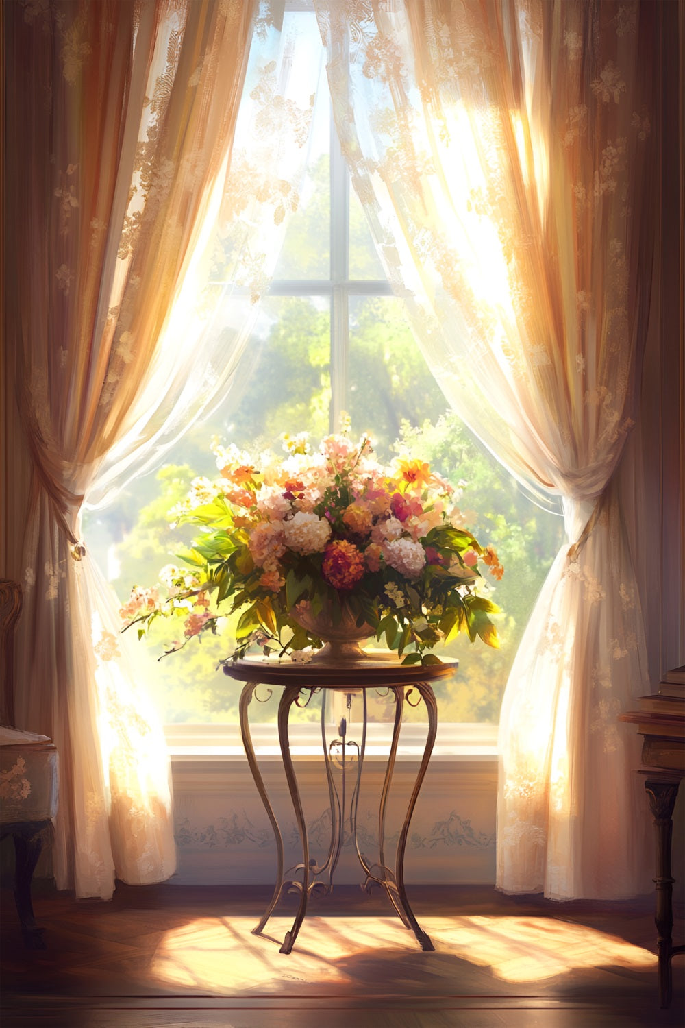 Spring Floral Backdrop Sun-Drenched Window Decor Backdrop UK LXX1-132