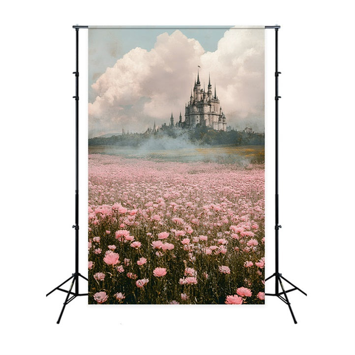 Springtime Backdrop Fantasy Castle Pink Meadow Backdrop UK LXX1-134