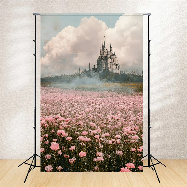 Springtime Backdrop Fantasy Castle Pink Meadow Backdrop UK LXX1-134