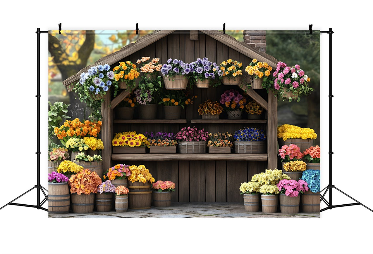 Spring Photo Booth Backdrop Flower Market Wooden Backdrop UK LXX1-138