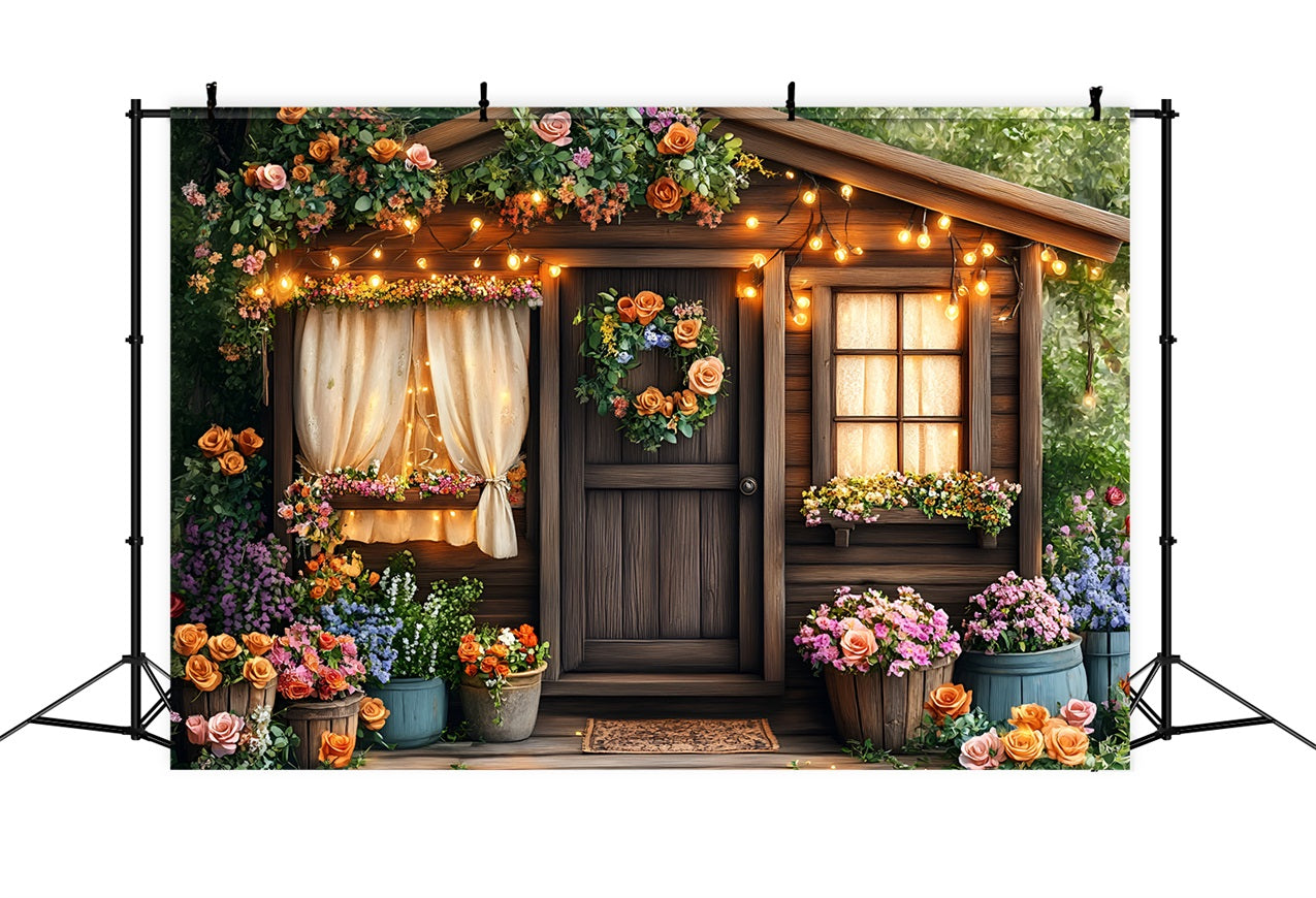 Spring Backdrops Warm Lights Cozy Cottage Floral Backdrop UK LXX1-141