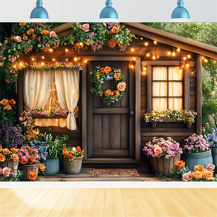 Spring Backdrops Warm Lights Cozy Cottage Floral Backdrop UK LXX1-141