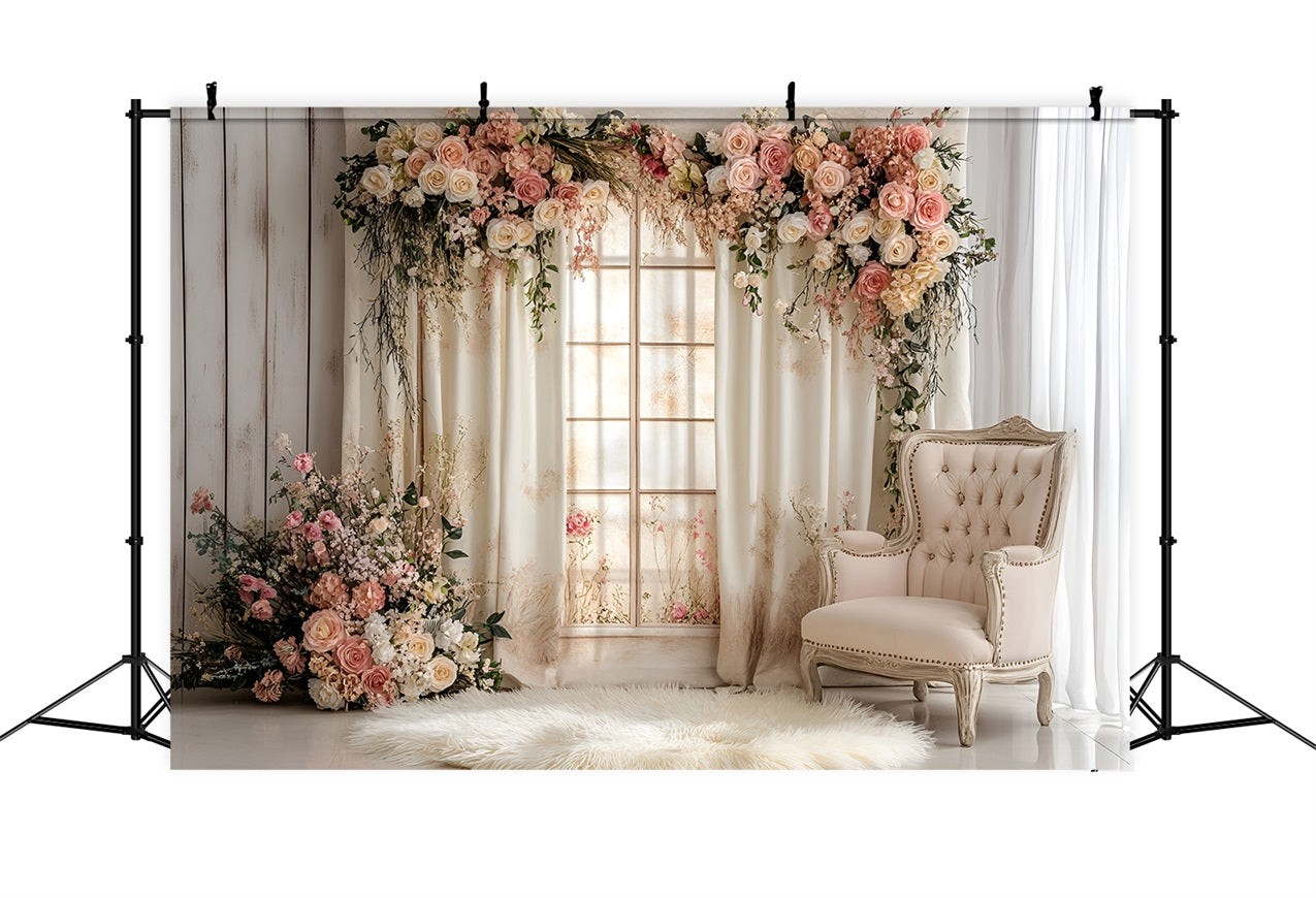 Spring Backdrops Photography White Drapes Roses Backdrop UK LXX1-142