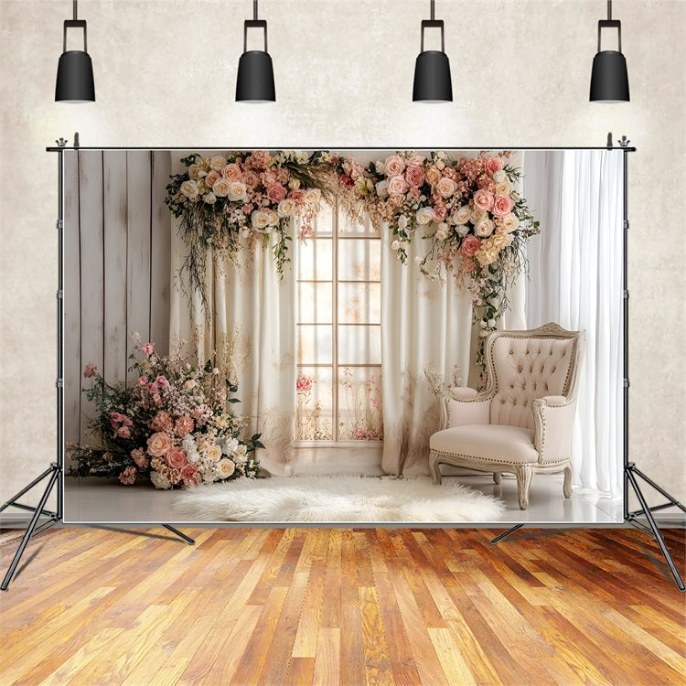 Spring Backdrops Photography White Drapes Roses Backdrop UK LXX1-142