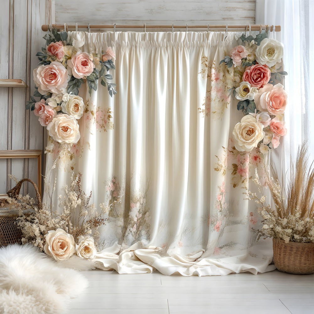 Spring Backdrop Pastoral Rose-Inspired Wedding Curtain Backdrop UK LXX1-143