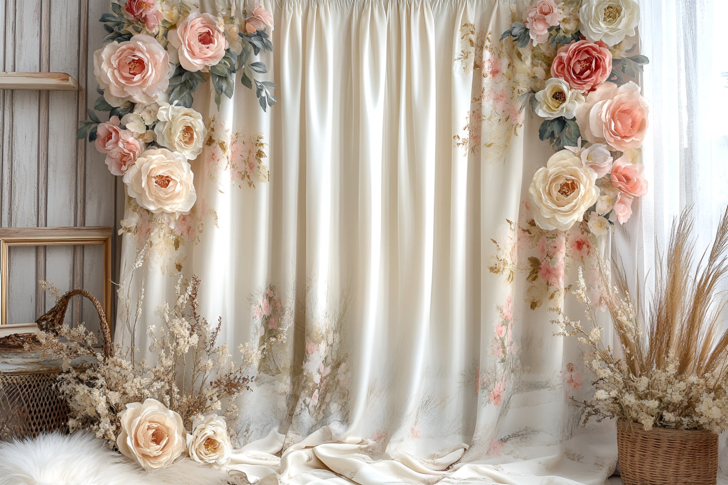 Spring Backdrop Pastoral Rose-Inspired Wedding Curtain Backdrop UK LXX1-143