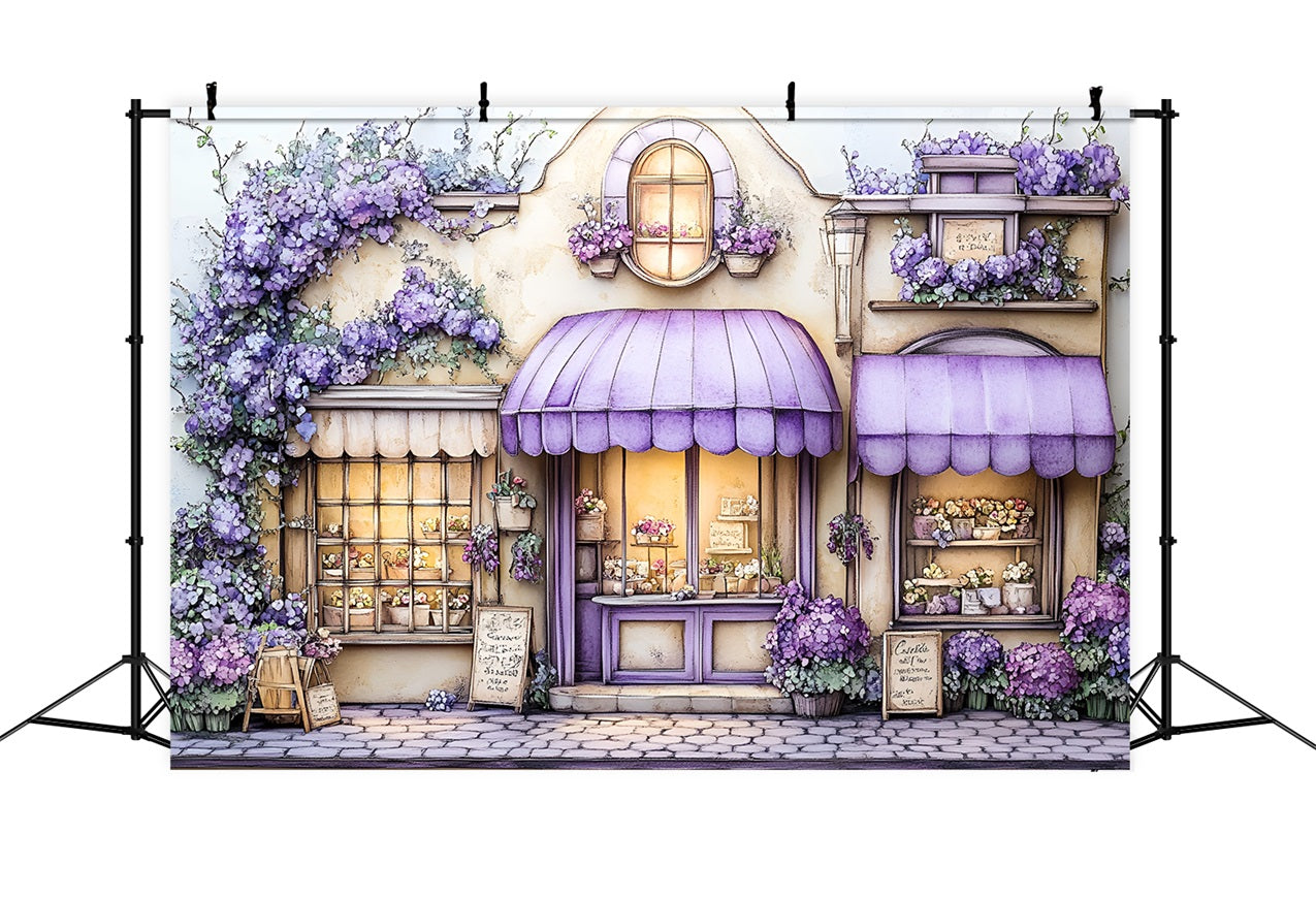 Spring Photo Backdrop Lavender Awning Flower Shop Backdrop UK LXX1-146