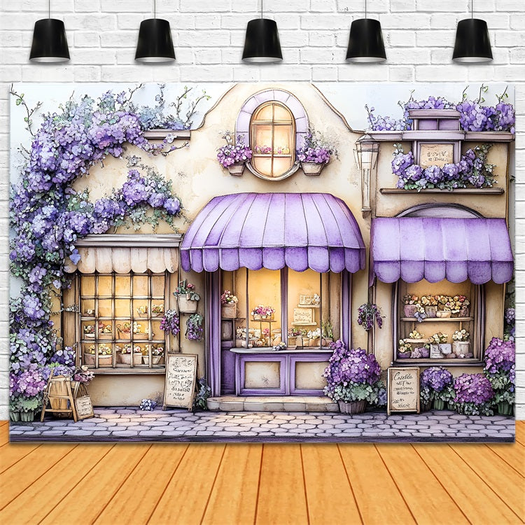 Spring Photo Backdrop Lavender Awning Flower Shop Backdrop UK LXX1-146