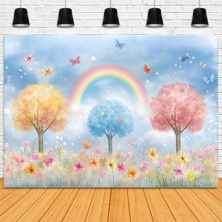 Spring Backdrops Rainbow Pastel Flowers Scene Backdrop UK LXX1-148