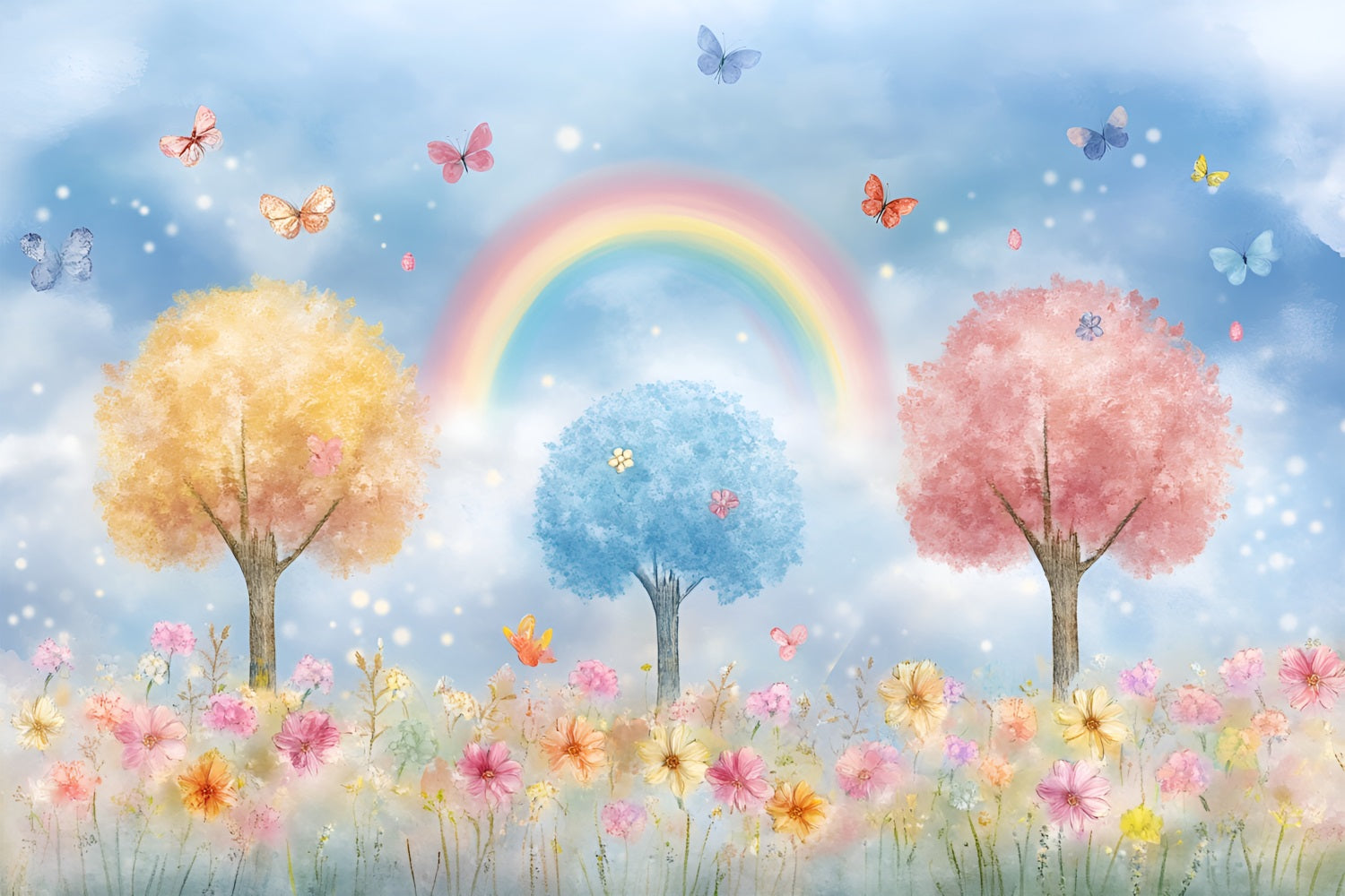 Spring Backdrops Rainbow Pastel Flowers Scene Backdrop UK LXX1-148