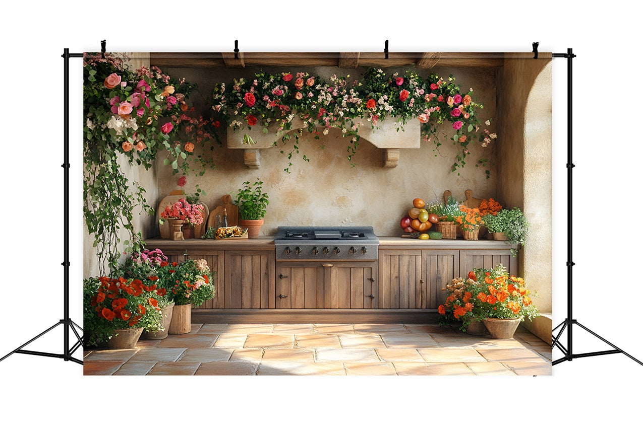 Spring Backdrop Farmhouse Kitchen Floral Scenery Backdrop UK LXX1-150